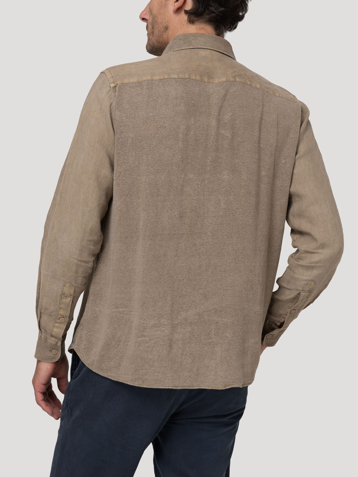 Camisa Lino Orgánico Hombre Linenjer Café Rockford