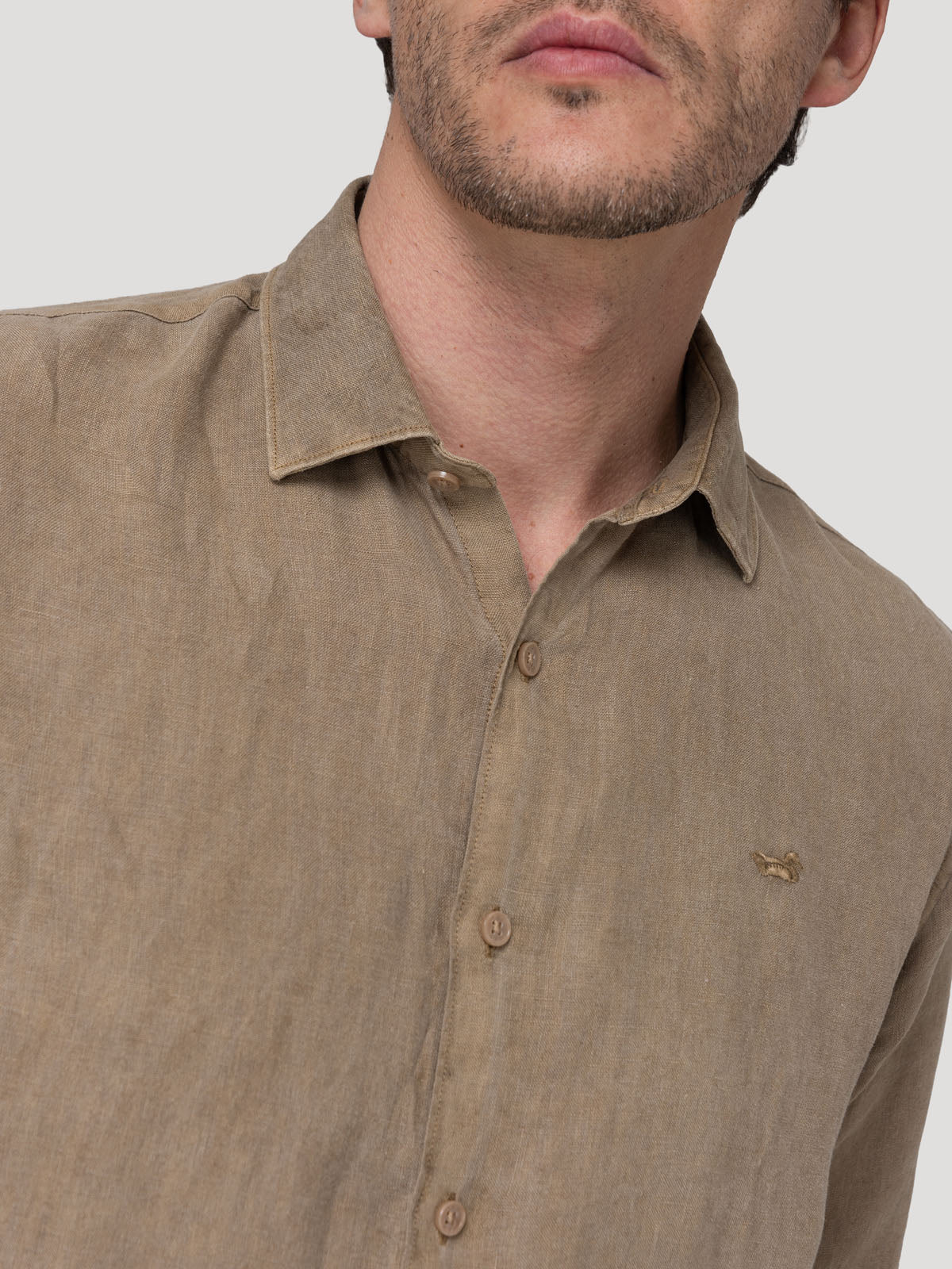 Camisa Lino Orgánico Hombre Linenjer Café Rockford