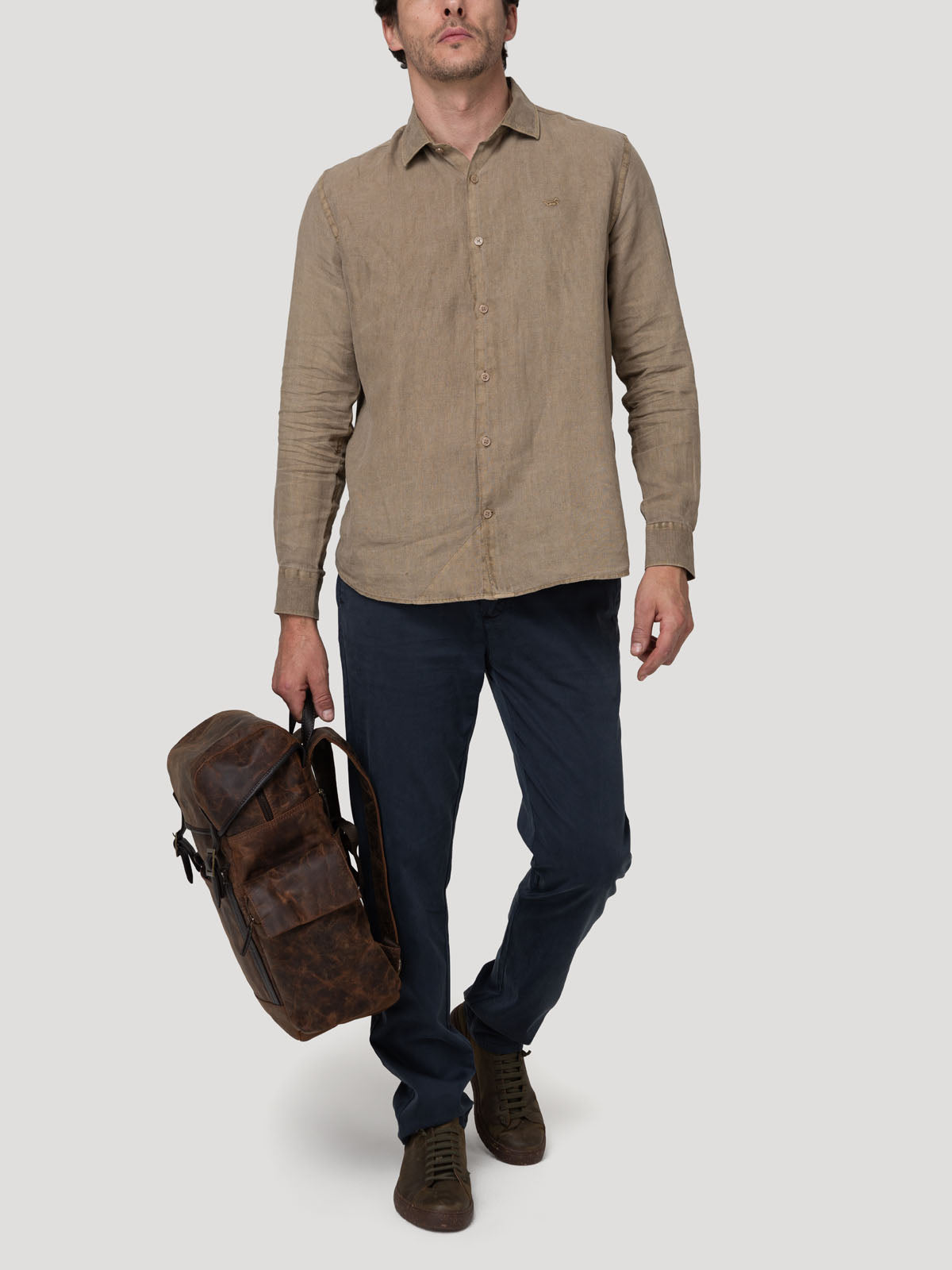 Camisa Lino Orgánico Hombre Linenjer Café Rockford