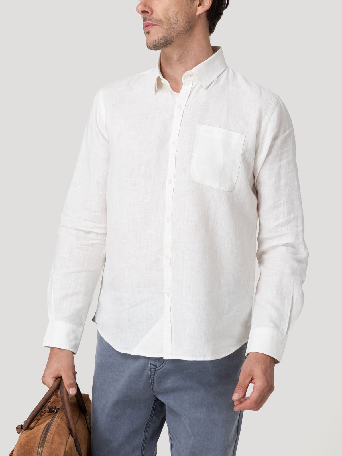 Camisa Lino Orgánico Hombre Claslinen Blanco Rockford