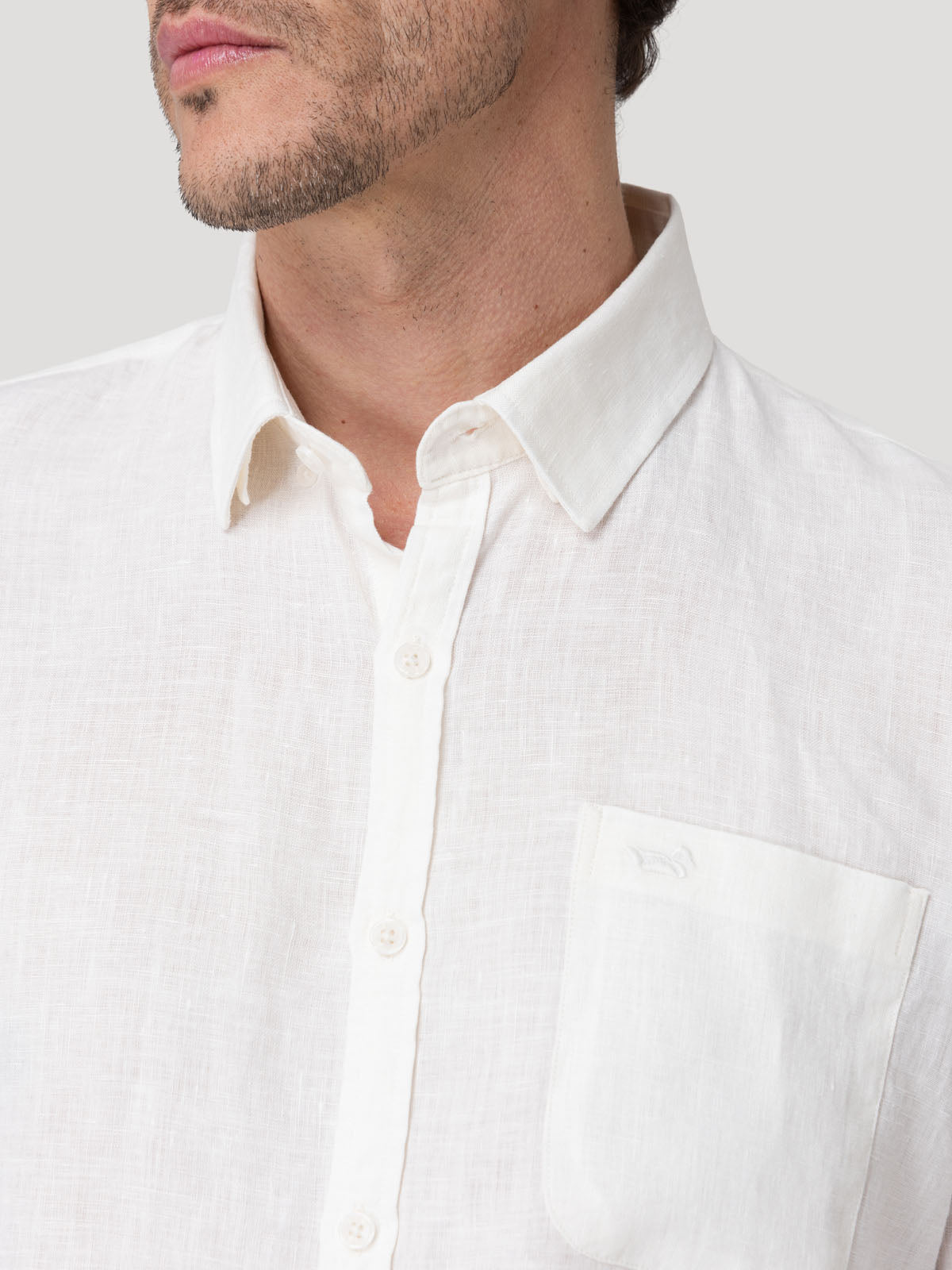 Camisa Lino Orgánico Hombre Claslinen Blanco Rockford