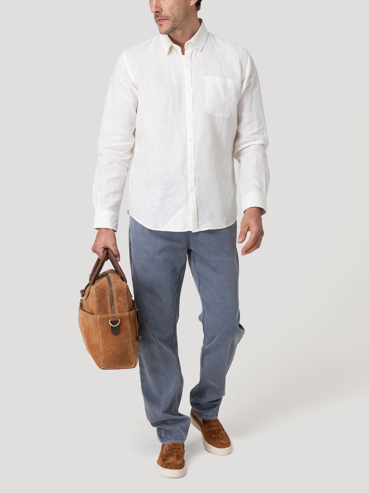 Camisa Lino Orgánico Hombre Claslinen Blanco Rockford
