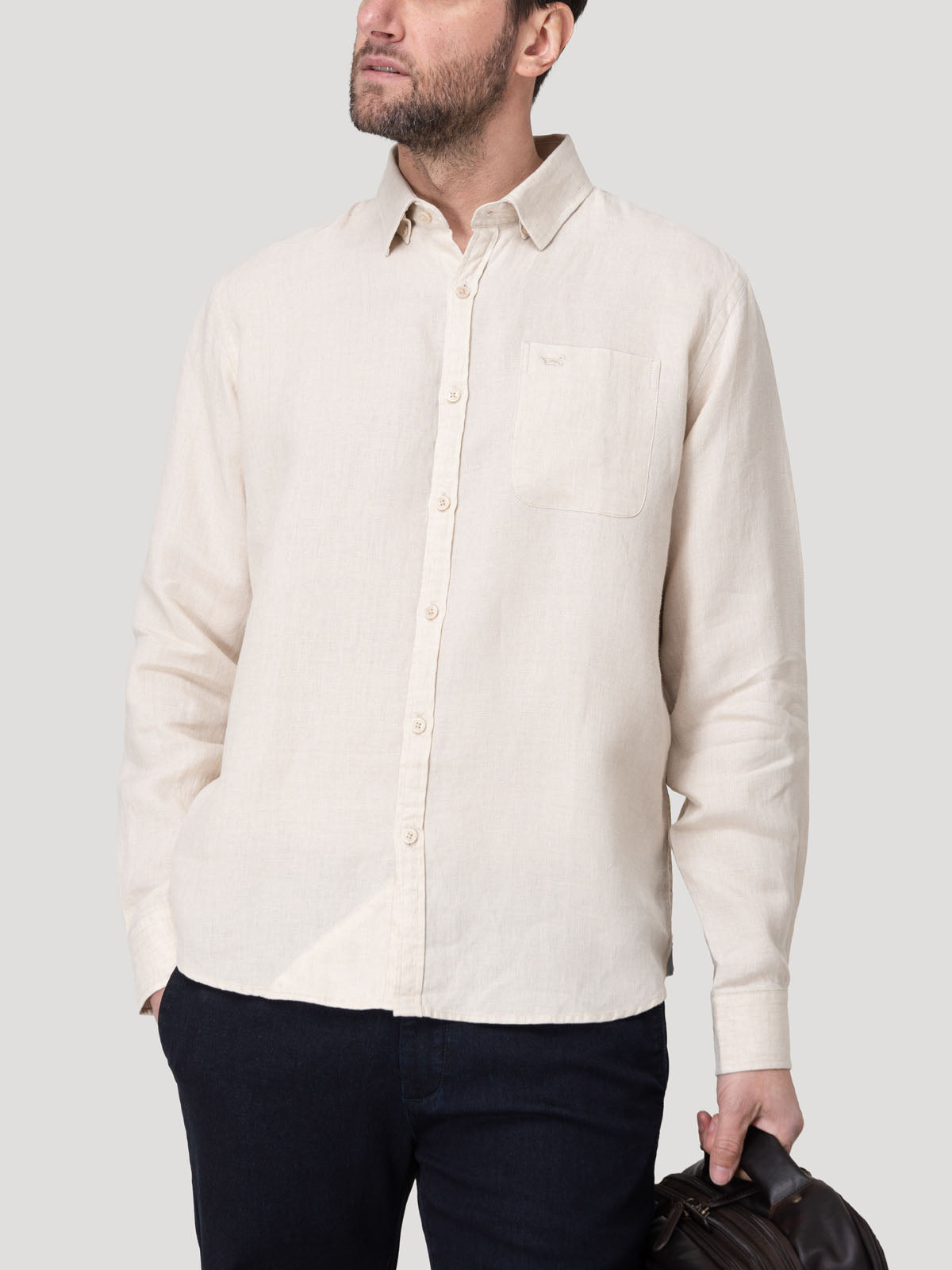 Camisa Lino Orgánico Hombre Claslinen Café Rockford