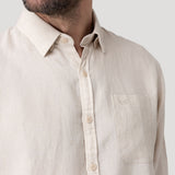 Camisa Lino Orgánico Hombre Claslinen Café Rockford