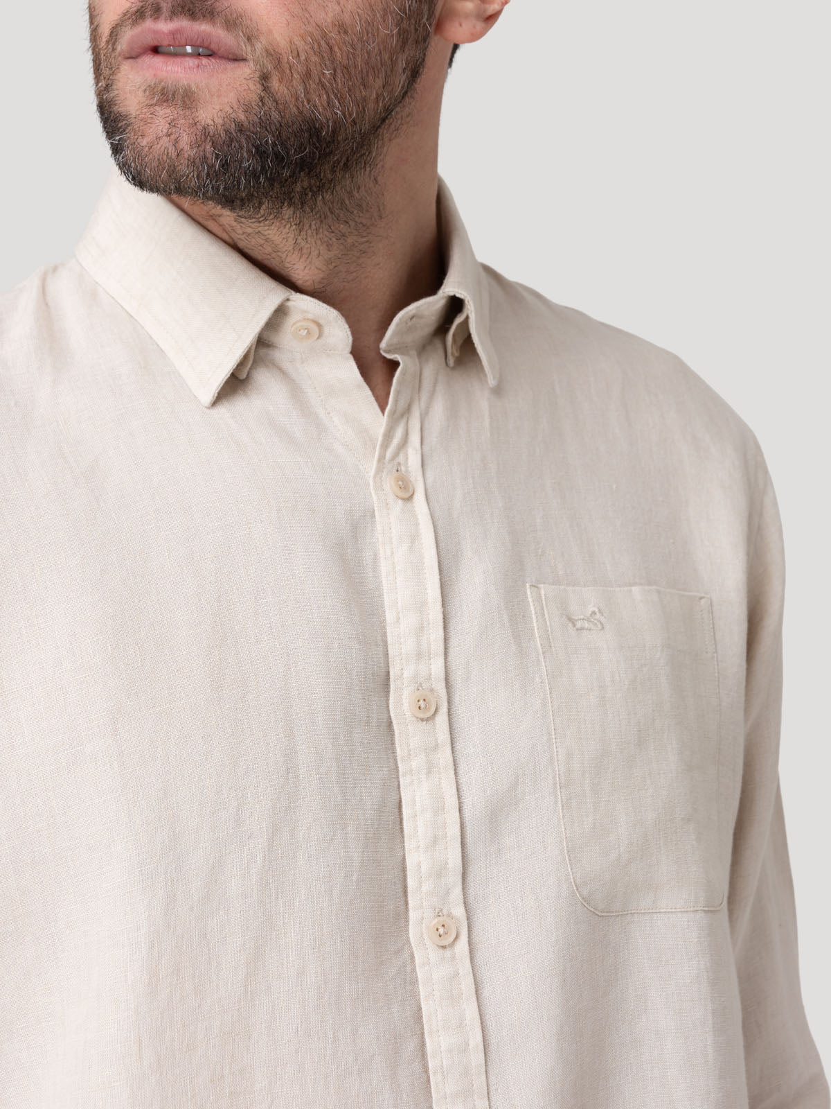 Camisa Lino Orgánico Hombre Claslinen Café Rockford