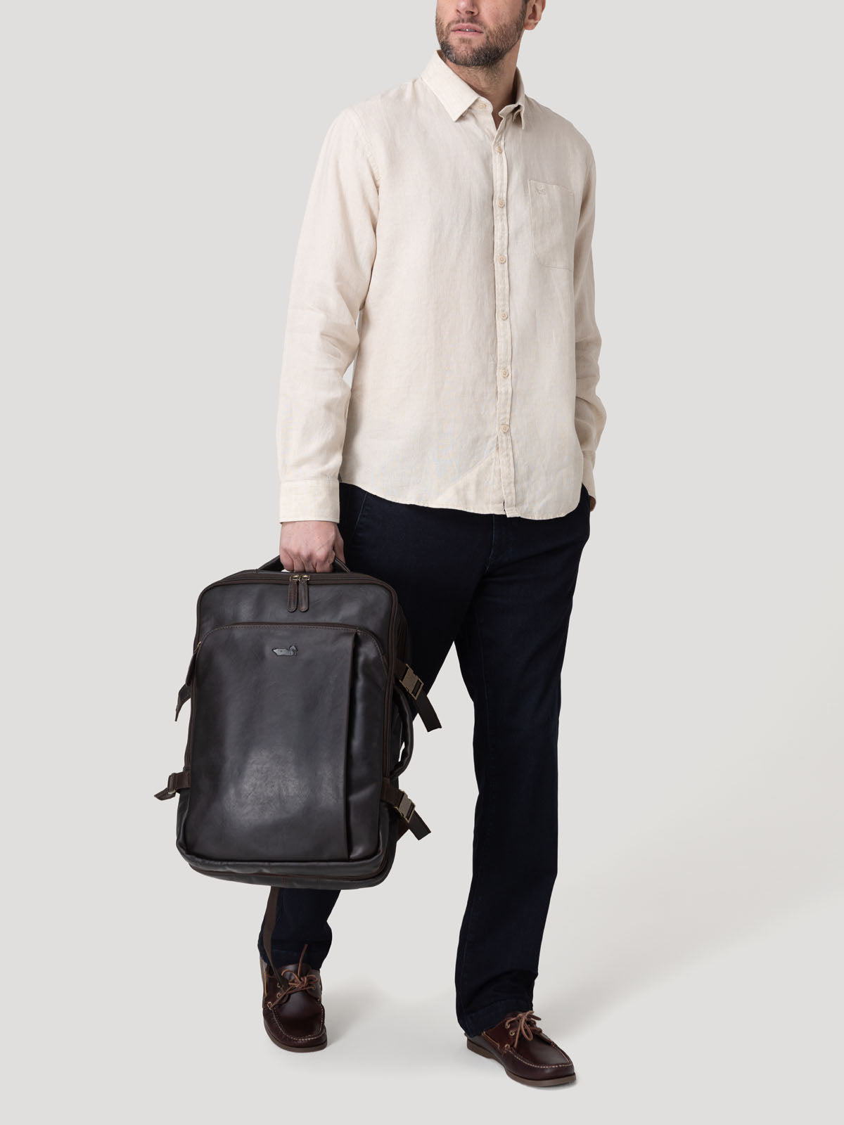 Camisa Lino Orgánico Hombre Claslinen Café Rockford