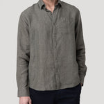Camisa Lino Orgánico Hombre Claslinen Verde Rockford