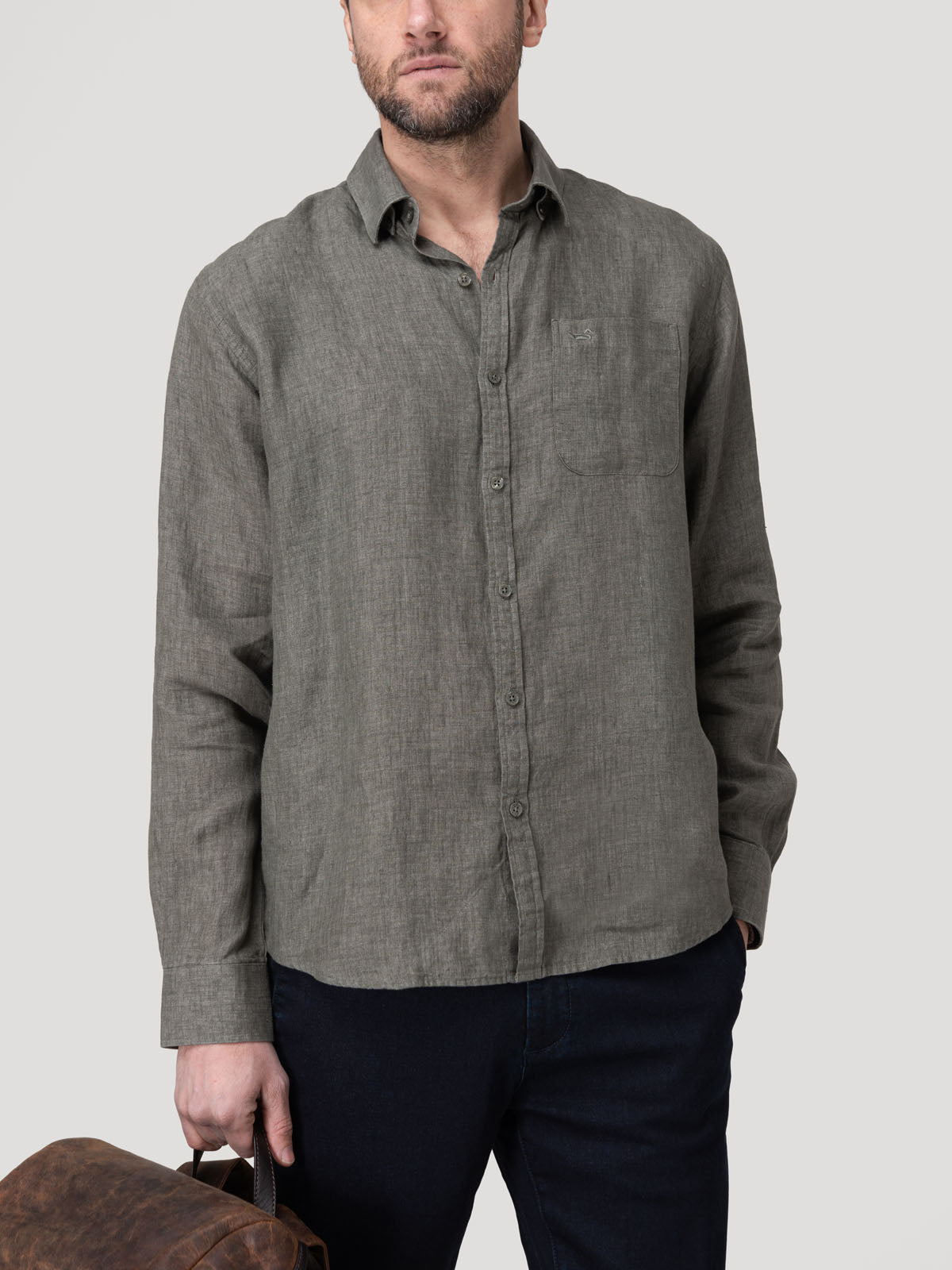 Camisa Lino Orgánico Hombre Claslinen Verde Rockford