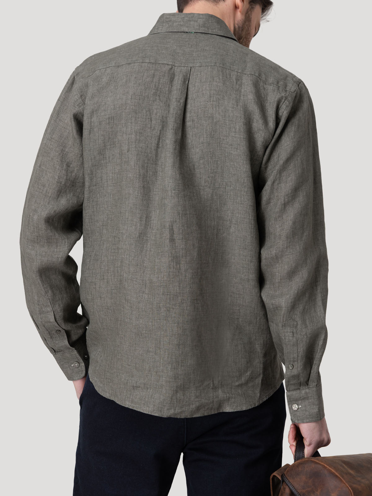Camisa Lino Orgánico Hombre Claslinen Verde Rockford