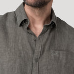 Camisa Lino Orgánico Hombre Claslinen Verde Rockford