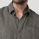 Camisa Lino Orgánico Hombre Claslinen Verde Rockford