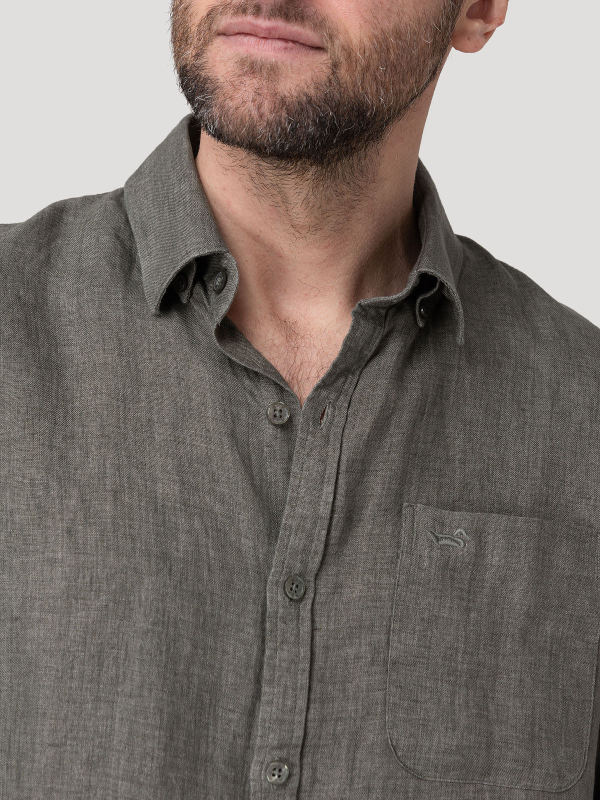 Camisa Lino Orgánico Hombre Claslinen Verde Rockford