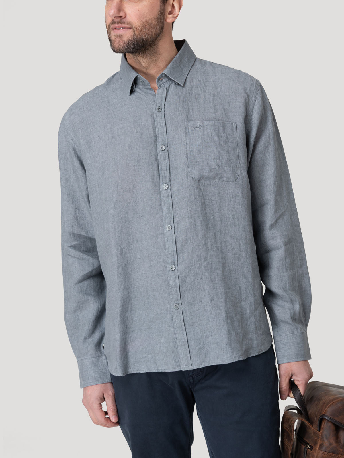 Camisa Lino Orgánico Hombre Claslinen Gris Rockford