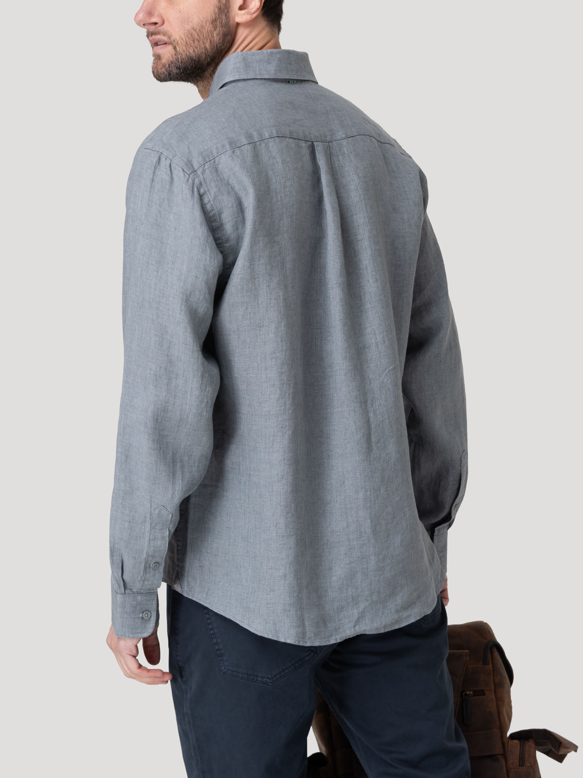 Camisa Lino Orgánico Hombre Claslinen Gris Rockford