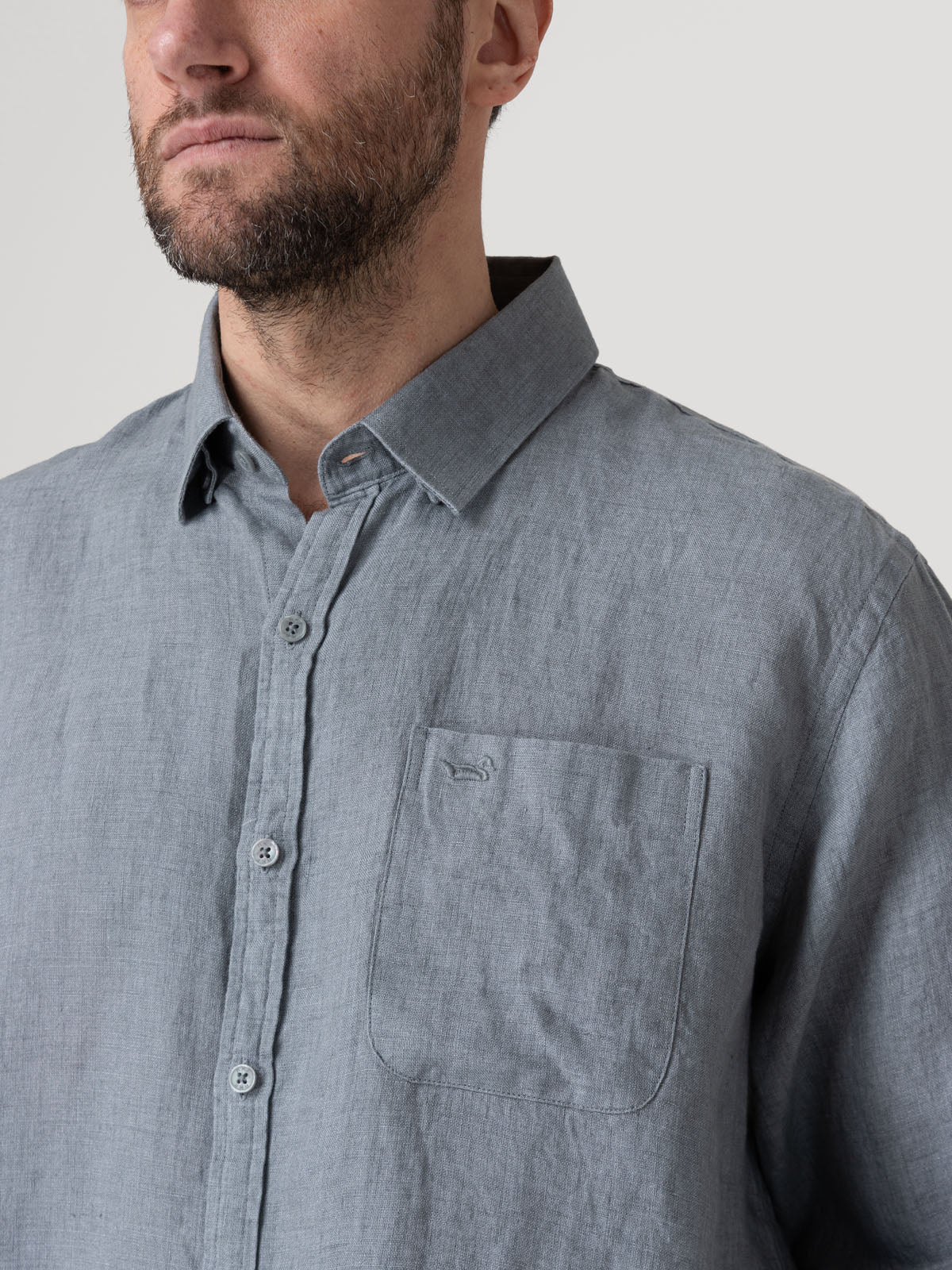 Camisa Lino Orgánico Hombre Claslinen Gris Rockford