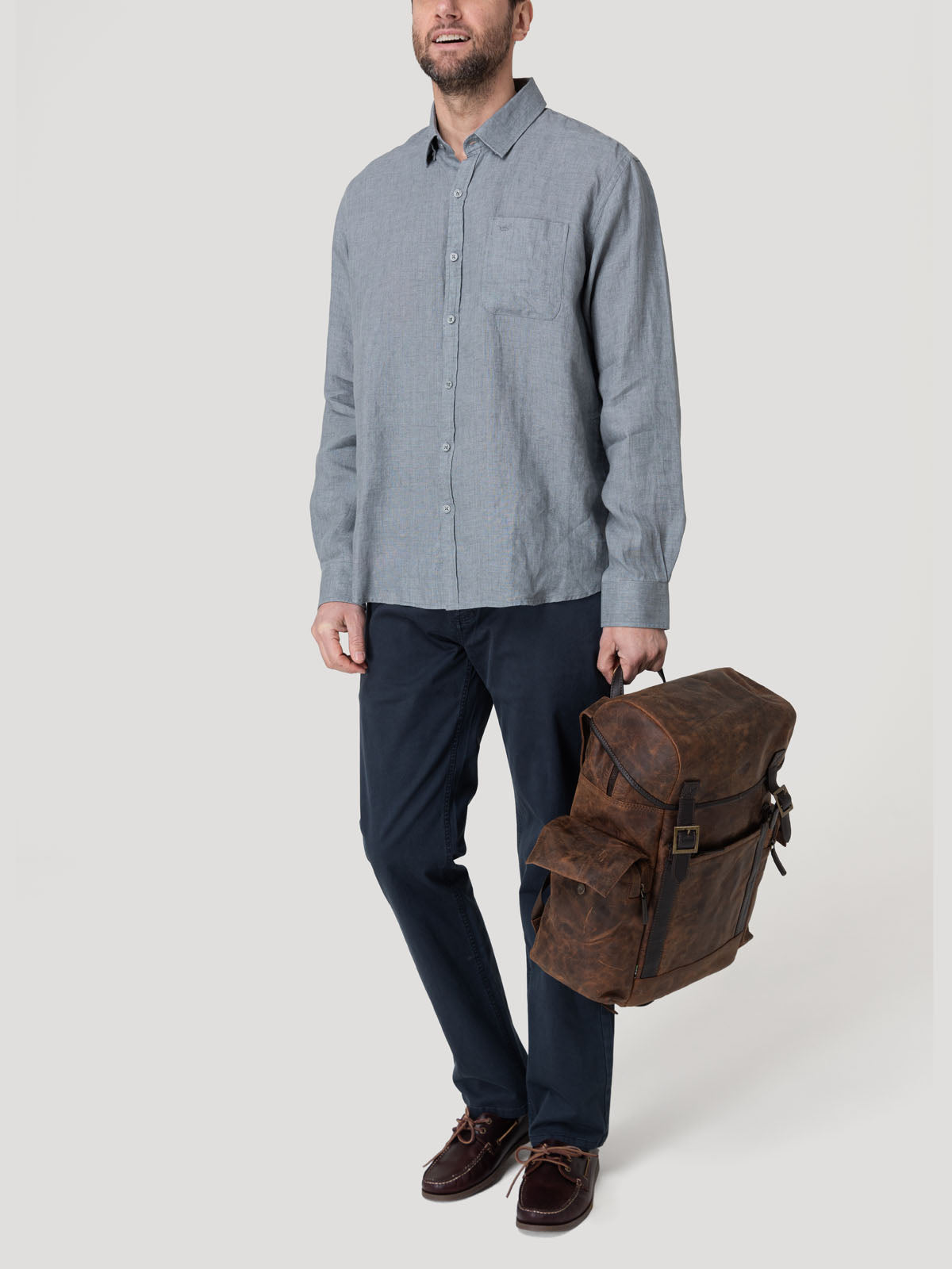 Camisa Lino Orgánico Hombre Claslinen Gris Rockford