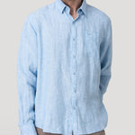 Camisa Lino Orgánico Hombre Claslinen Celeste Rockford