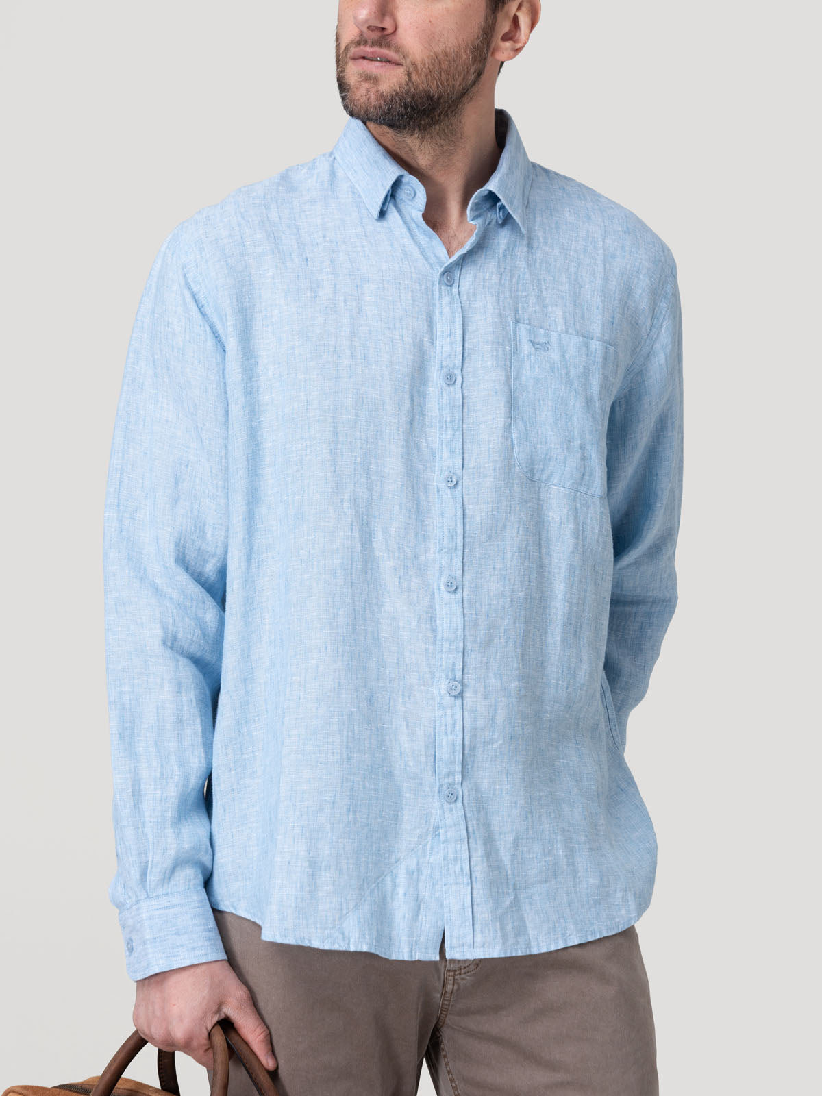 Camisa Lino Orgánico Hombre Claslinen Celeste Rockford