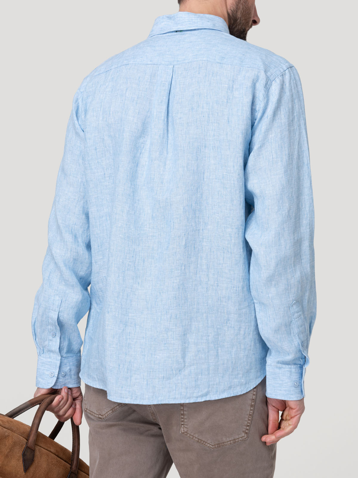 Camisa Lino Orgánico Hombre Claslinen Celeste Rockford