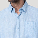 Camisa Lino Orgánico Hombre Claslinen Celeste Rockford