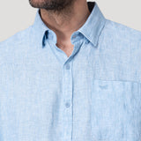 Camisa Lino Orgánico Hombre Claslinen Celeste Rockford