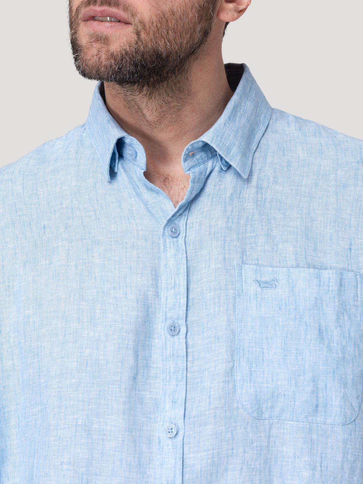 Camisa Lino Orgánico Hombre Claslinen Celeste Rockford
