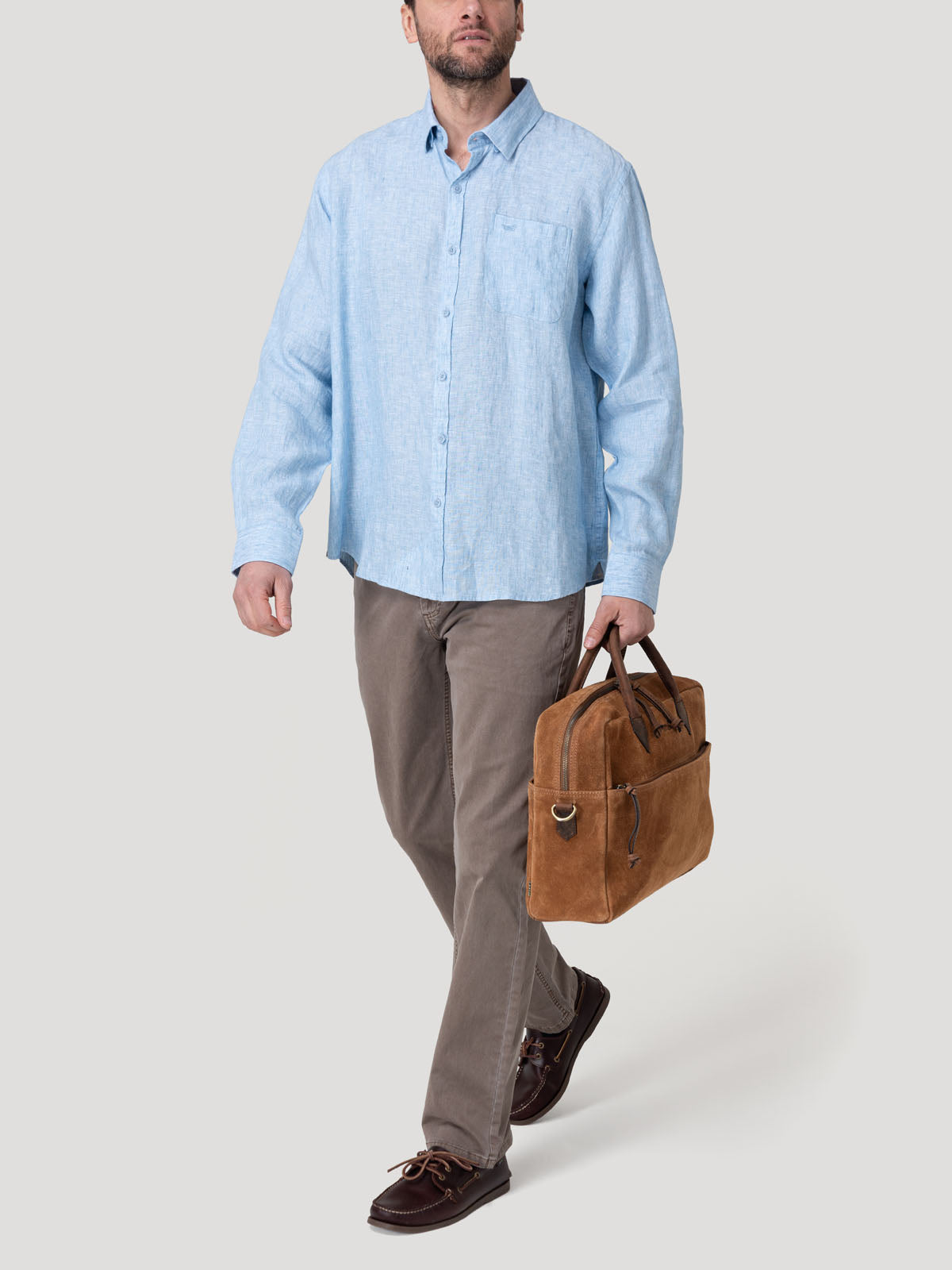 Camisa Lino Orgánico Hombre Claslinen Celeste Rockford