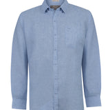 Camisa Lino Orgánico Hombre Claslinen Azul Rockford