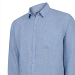 Camisa Lino Orgánico Hombre Claslinen Azul Rockford