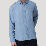 Camisa Lino Orgánico Hombre Claslinen Azul Rockford