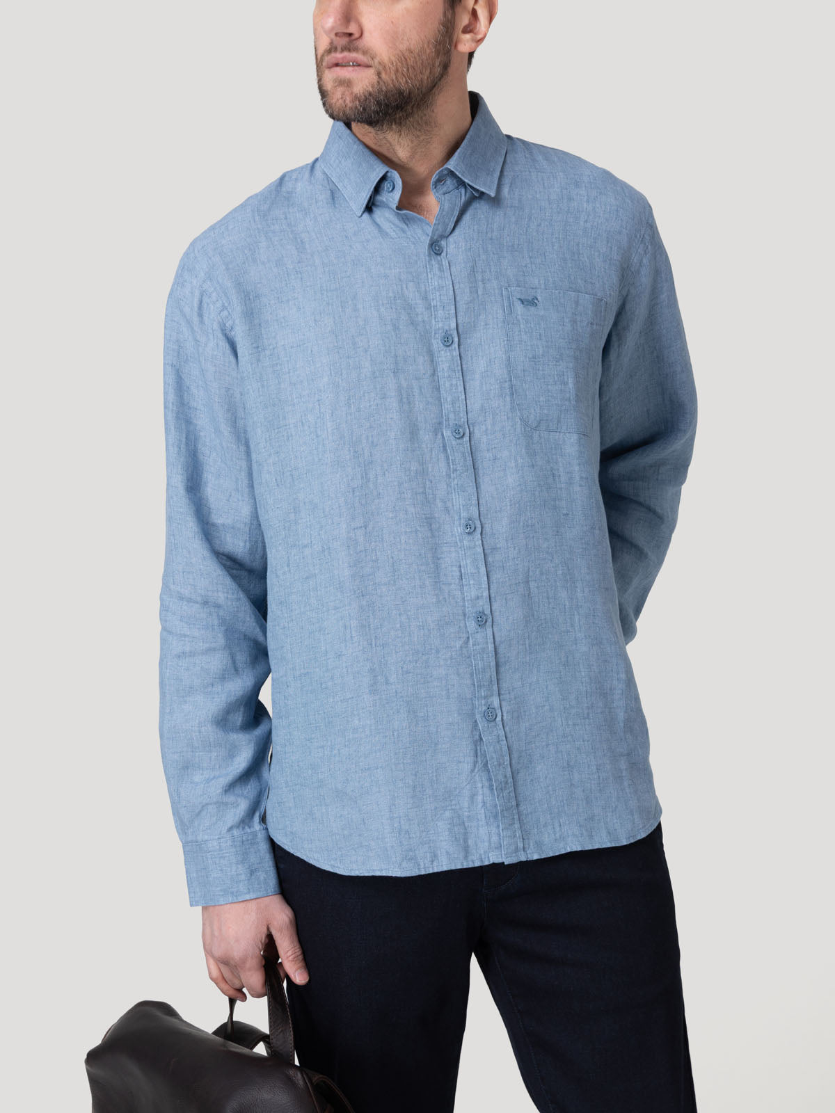 Camisa Lino Orgánico Hombre Claslinen Azul Rockford