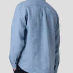 Camisa Lino Orgánico Hombre Claslinen Azul Rockford