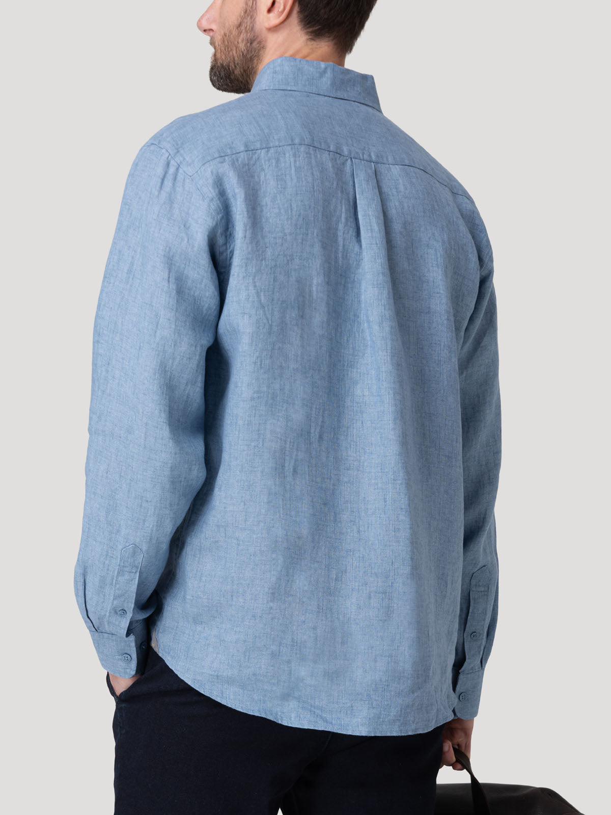 Camisa Lino Orgánico Hombre Claslinen Azul Rockford