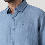 Camisa Lino Orgánico Hombre Claslinen Azul Rockford