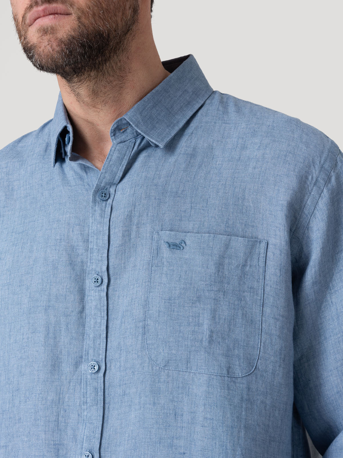 Camisa Lino Orgánico Hombre Claslinen Azul Rockford