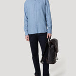 Camisa Lino Orgánico Hombre Claslinen Azul Rockford