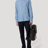 Camisa Lino Orgánico Hombre Claslinen Azul Rockford