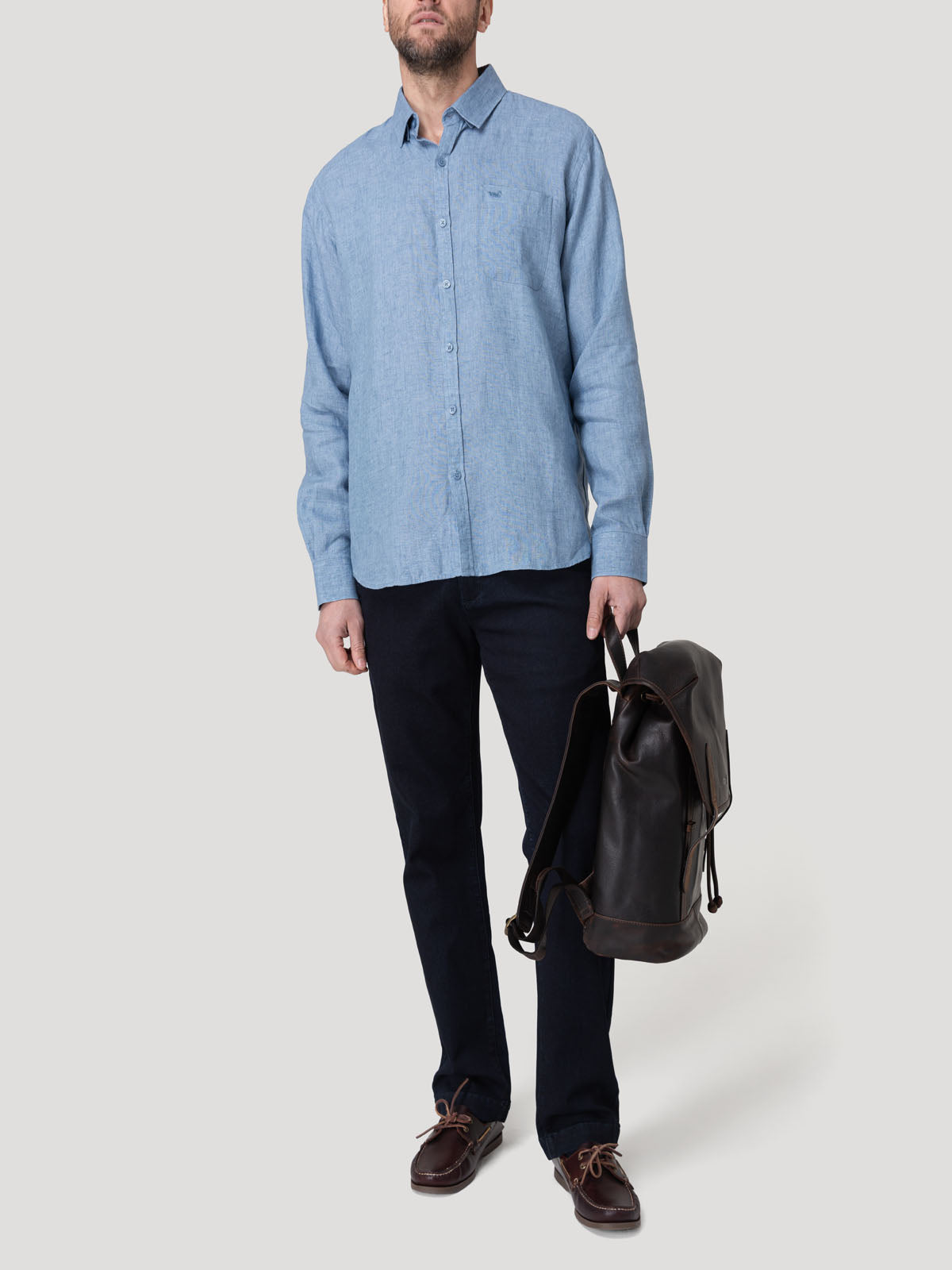Camisa Lino Orgánico Hombre Claslinen Azul Rockford