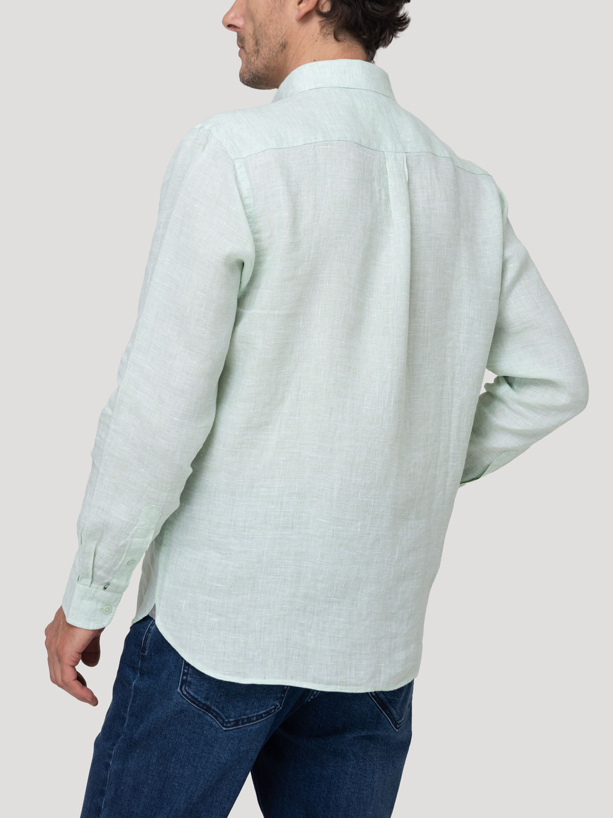 Camisa Lino Orgánico Hombre Linentext Verde Rockford
