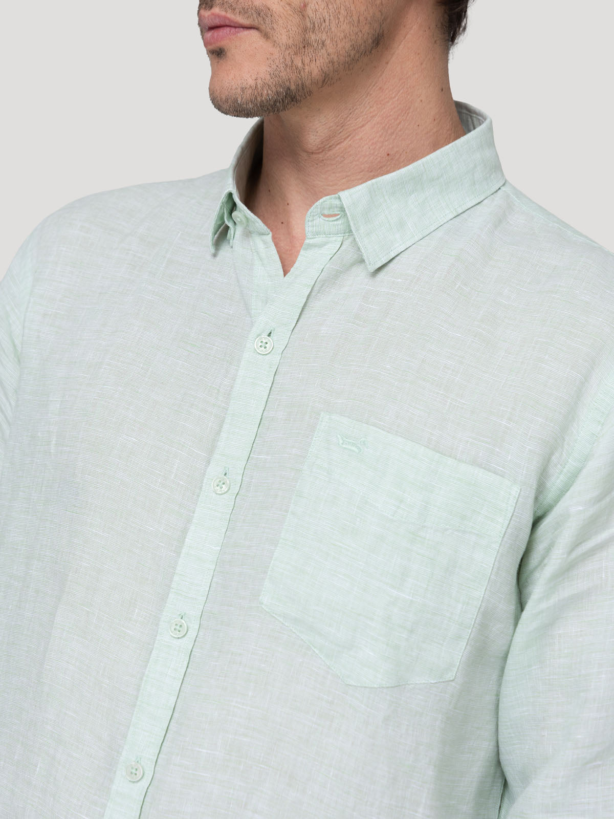 Camisa Lino Orgánico Hombre Linentext Verde Rockford