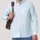 Camisa Lino Orgánico Hombre Linentext Celeste Rockford