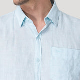 Camisa Lino Orgánico Hombre Linentext Celeste Rockford