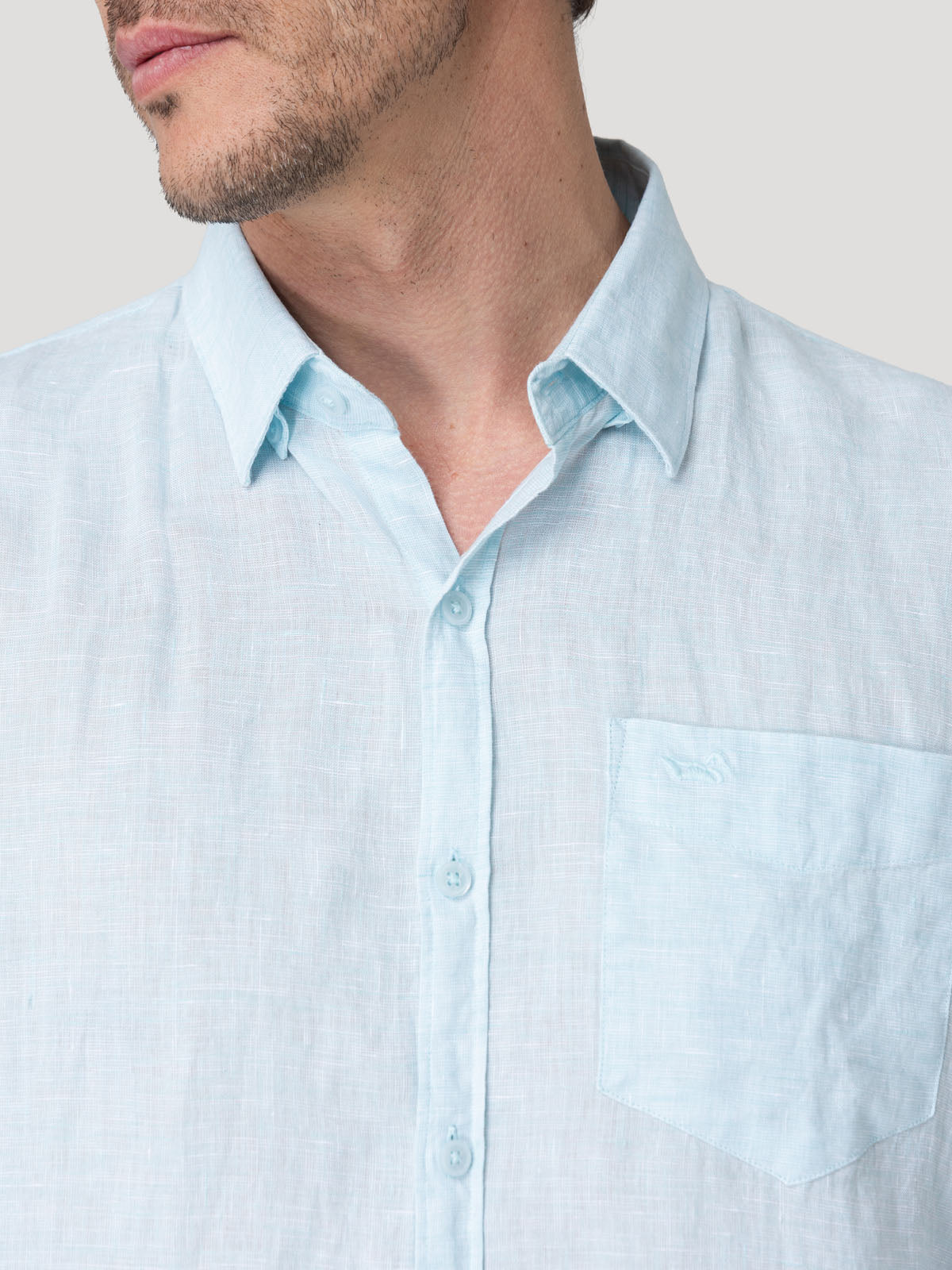 Camisa Lino Orgánico Hombre Linentext Celeste Rockford