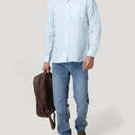 Camisa Lino Orgánico Hombre Linentext Celeste Rockford