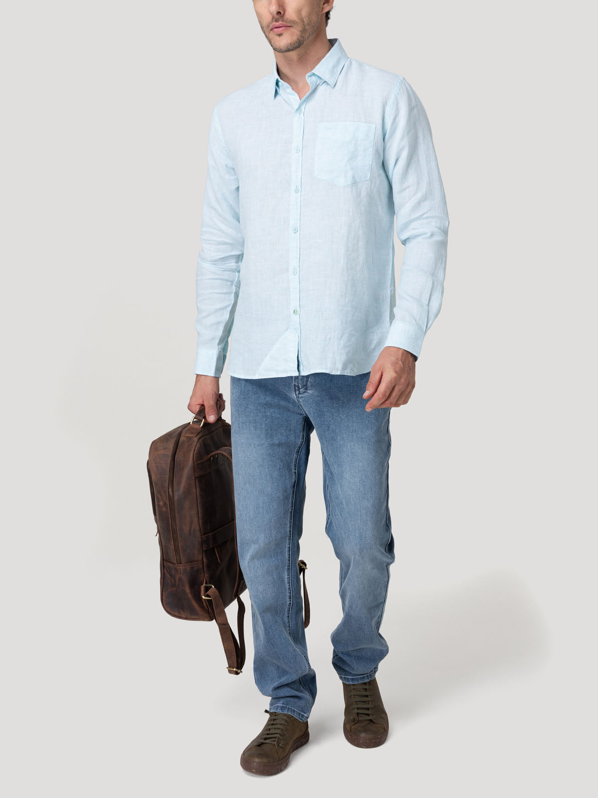 Camisa Lino Orgánico Hombre Linentext Celeste Rockford