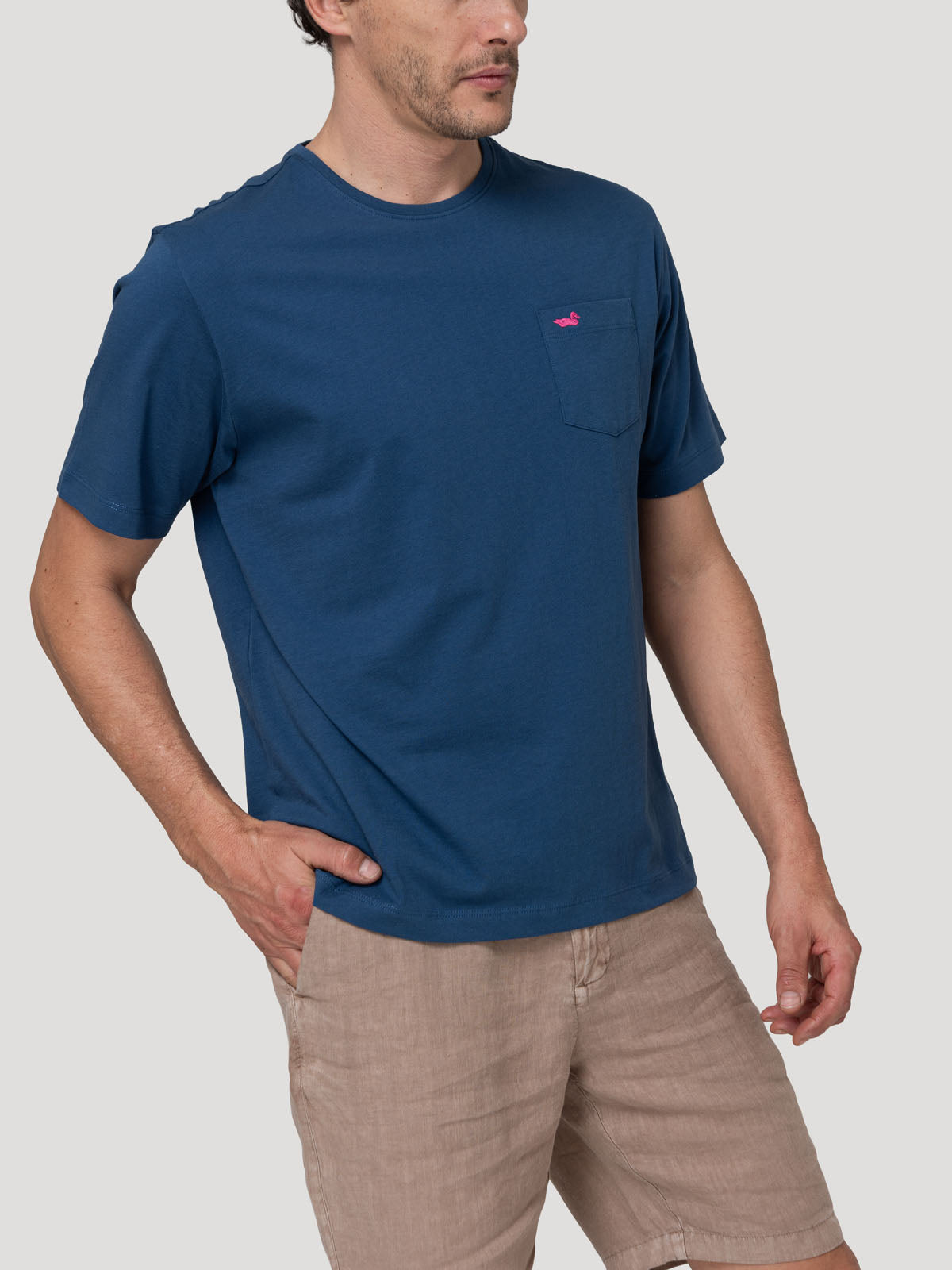 Polera Algodón Orgánico Hombre Basicpoc Azul Rockford