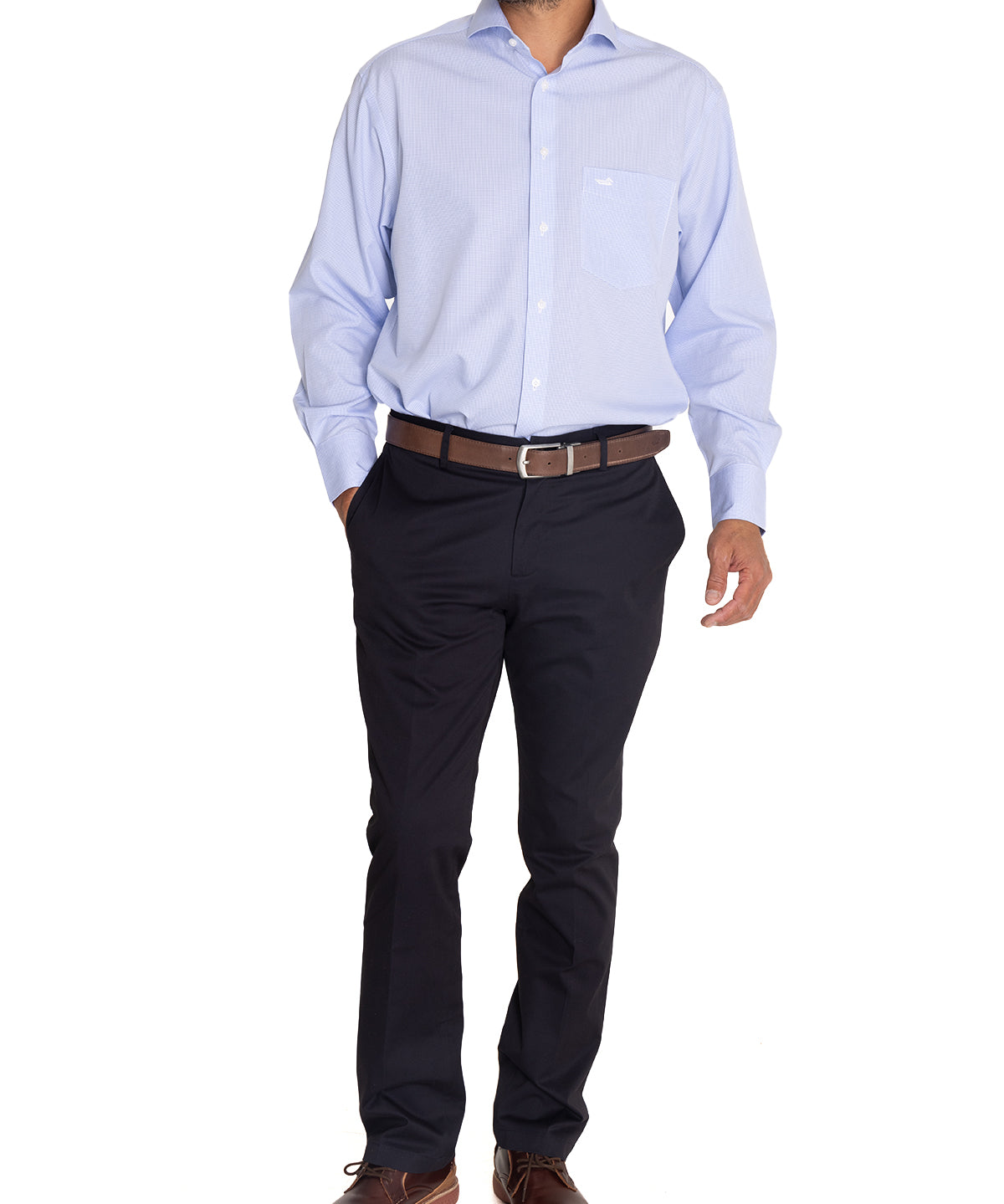 Camisa Libre De Arrugas Hombre WF Cuello Italiano Celeste Rockford