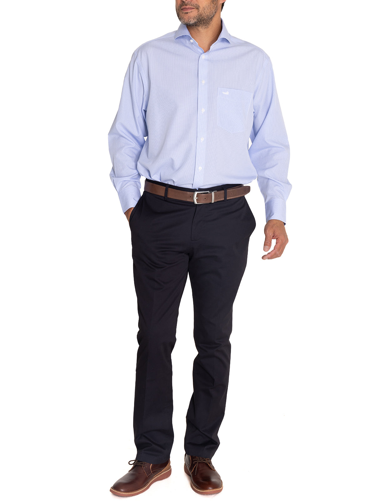 Camisa Libre De Arrugas Hombre WF Cuello Italiano Celeste Rockford