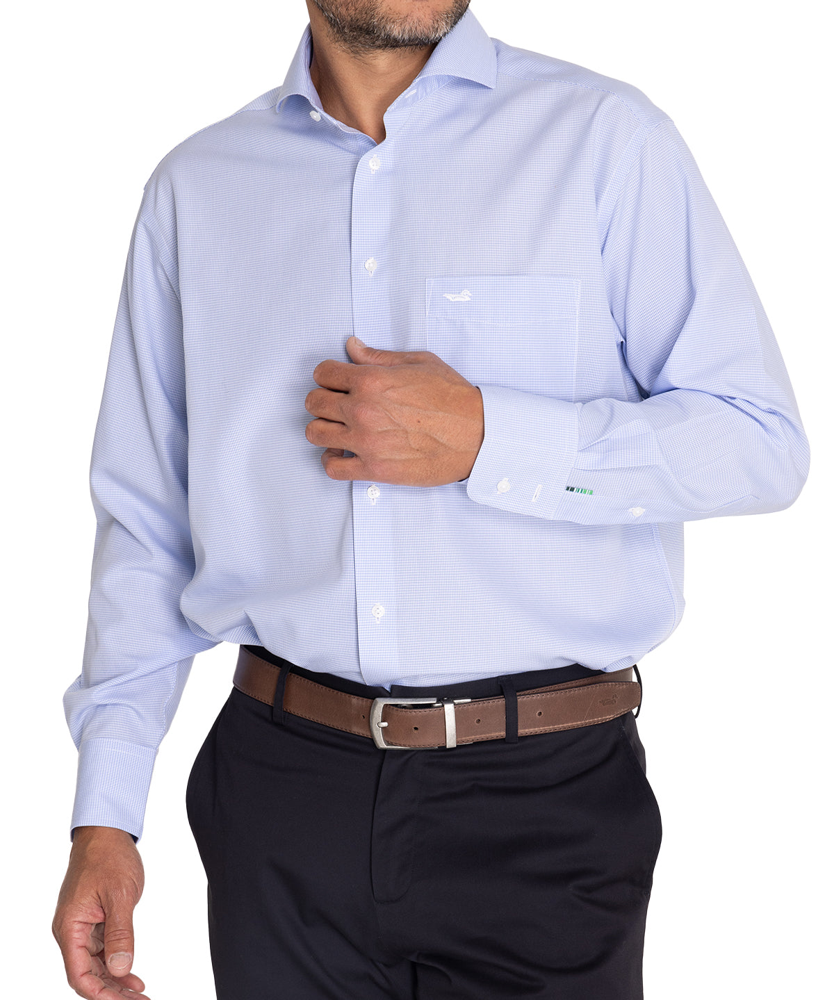 Camisa Libre De Arrugas Hombre WF Cuello Italiano Celeste Rockford