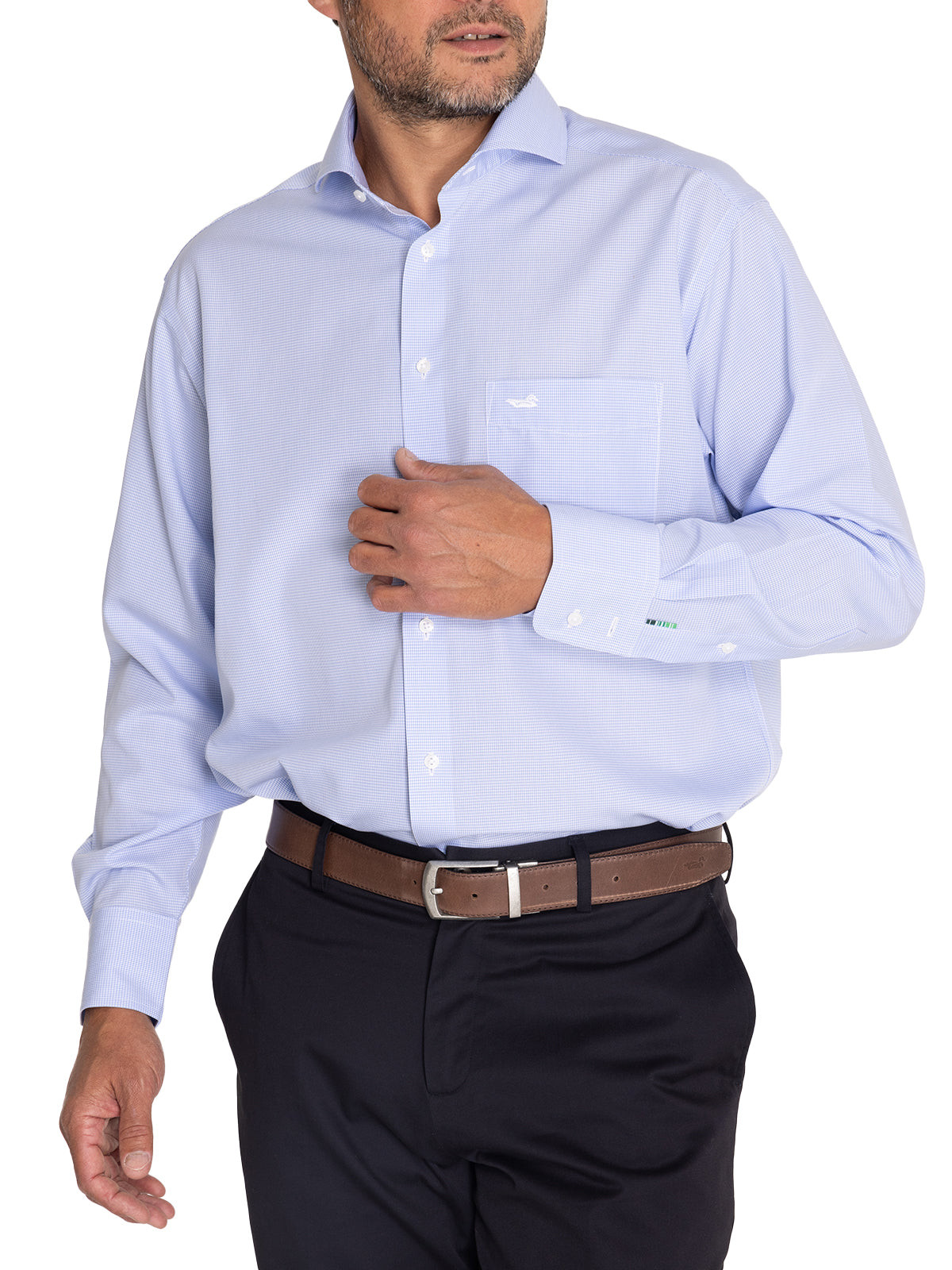 Camisa Libre De Arrugas Hombre WF Cuello Italiano Celeste Rockford